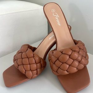 Women's Braided Heels Sandals, Square Open Toe High Heeled Mules
